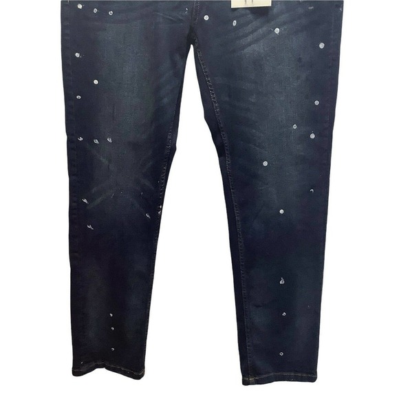 NWT mens london fog collection slim‎ 36x30 dark blue jeans paint splattered dots - Picture 6 of 9